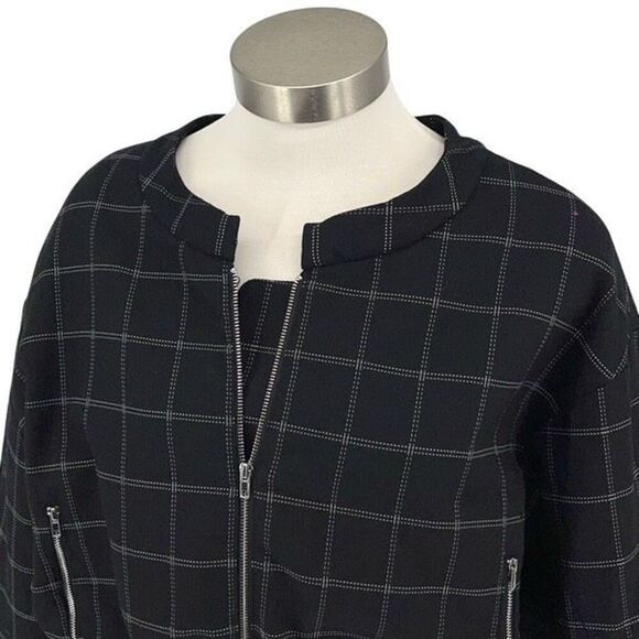 Line + Dot‎ Womens Check Print Full Zip Long Sleeve Bomber Jacket Black Small - Picture 2 of 9